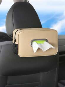 Caja de pañuelos multifuncional para coche - Caja de pañuelos colgante de cuero con 2 bolsillos de malla, adecuada para reposacabezas, apoyabrazos, parasol, organizador de almacenamiento elegante para mantener el interior del coche ordenado - caja de pañuelos - Ver 13