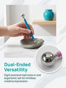 20PCS/4pcs 雙頭球形點畫工具組，(20/4pcs)防鏽不鏽鋼尖頭，防滑舒適握把，適用於DIY手工藝術用品、岩石彩繪、黏土造型壓花藝術曼陀羅 - 彩色 - 查看 5