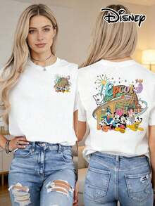 Disney Official Authorization | Women's 100% Cotton Printed Short Sleeve T-Shirt. Features An Epcot-Themed Print With Mickey Mouse, Minnie Mouse, Donald Duck, Daisy Duck, Goofy, And Pluto. This Loose-Fit T-Shirt Is Suitable For Disney Fans Of All Ages, Making It An Ideal Choice For Vacations, Outings, And Daily Casual Wear.--Disneys Disneyland Paris The Magic Kingdom Disneyesque The House Of Mouse Mickey Mouse Empire Modest Summer Outfits Take That T Shirt Summer Coord Tops For Women Summer Summer Clothes Women Summer Clothes Summer Tops Summer Tops Women Summer Co Ord Summer Top Summer Outfits White Top Black Top Holiday Outfits For Women  Tops For Women Summer Holiday Gifts Valentine's Day Gifts Earth Day Gifts Oktoberfest Gifts Summer Bank Holiday Gifts - 白色 - 查看 1