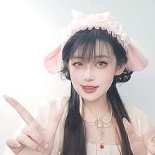 Lolita Bow Rabbit Ears KC Alice Rabbit Ear Headband Halloween Lop-Eared Rabbit Tail Set - Q-萌趣兔耳-白粉 - 查看 4