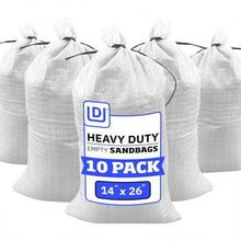 Heavy Duty Sand Bags With Tie Strings Empty Woven Polypropylene Sand - Bags Flood Control With 1600 Hours Of, 50 Lbs Capacity, 14x26 Inches, White, Pack Of 10 - White + 10 Sandbags - View 2