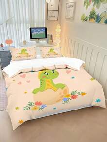 2/3pcs Customizable Dinosaur Baby Print Children's Duvet Cover Set, Cute Cartoon Style Skin-Friendly Polyester Bedding Set, Personalized Name Printing, Machine Washable, Suitable For Children's Bedroom, Birthday Party, All Seasons - Multicolor - View 2