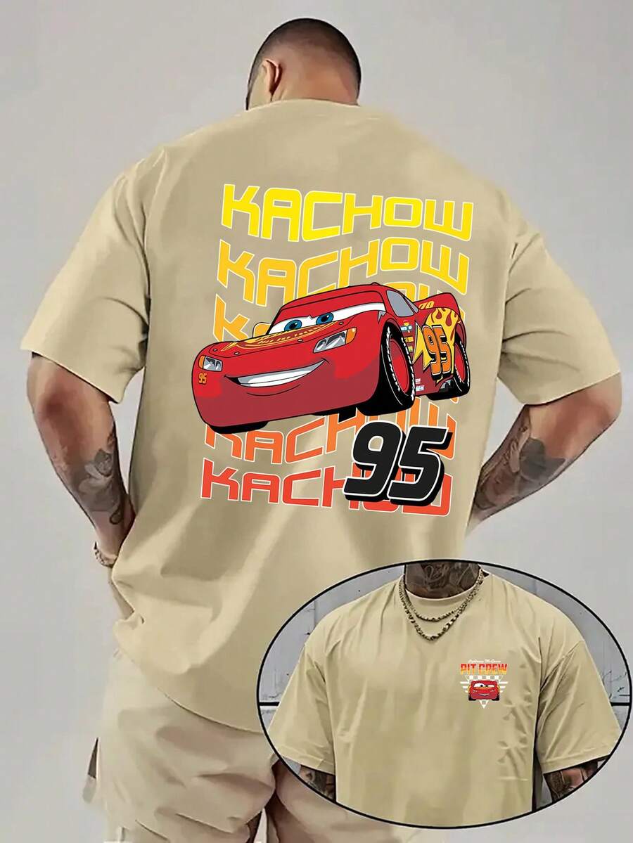 Authorized By Disney, Car Animation-Lightning McQueen Series Prints, Comfortable And Casual Men's Round Neck Hoodies, Daily Comfortable Wear And Street Fashion , Disney Fans Must Have The Same Style For Men And Women, Excellent Gifts. - Màu be - Xem 1