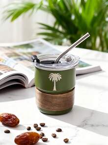 300ml Stainless Steel Coffee Cup, Palm Tree Pattern Coffee Mug, Iced Americano Cup, Outdoor Camping Water Bottle, Tea Cup, Suitable For Personal Use And Gift Giving - Multicolor - View 4