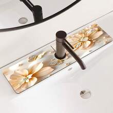 1pc Flower Theme Pattern Sink Drain Pad, Quick-Drying Diatomite Bathroom Faucet Pad, Trimmable Holiday Decorations, Household Kitchen Drain Pad, Washbasin Protection Pad, Suitable For All Kinds Of Faucets In Bathroom And Kitchen. - Multicolor - View 17