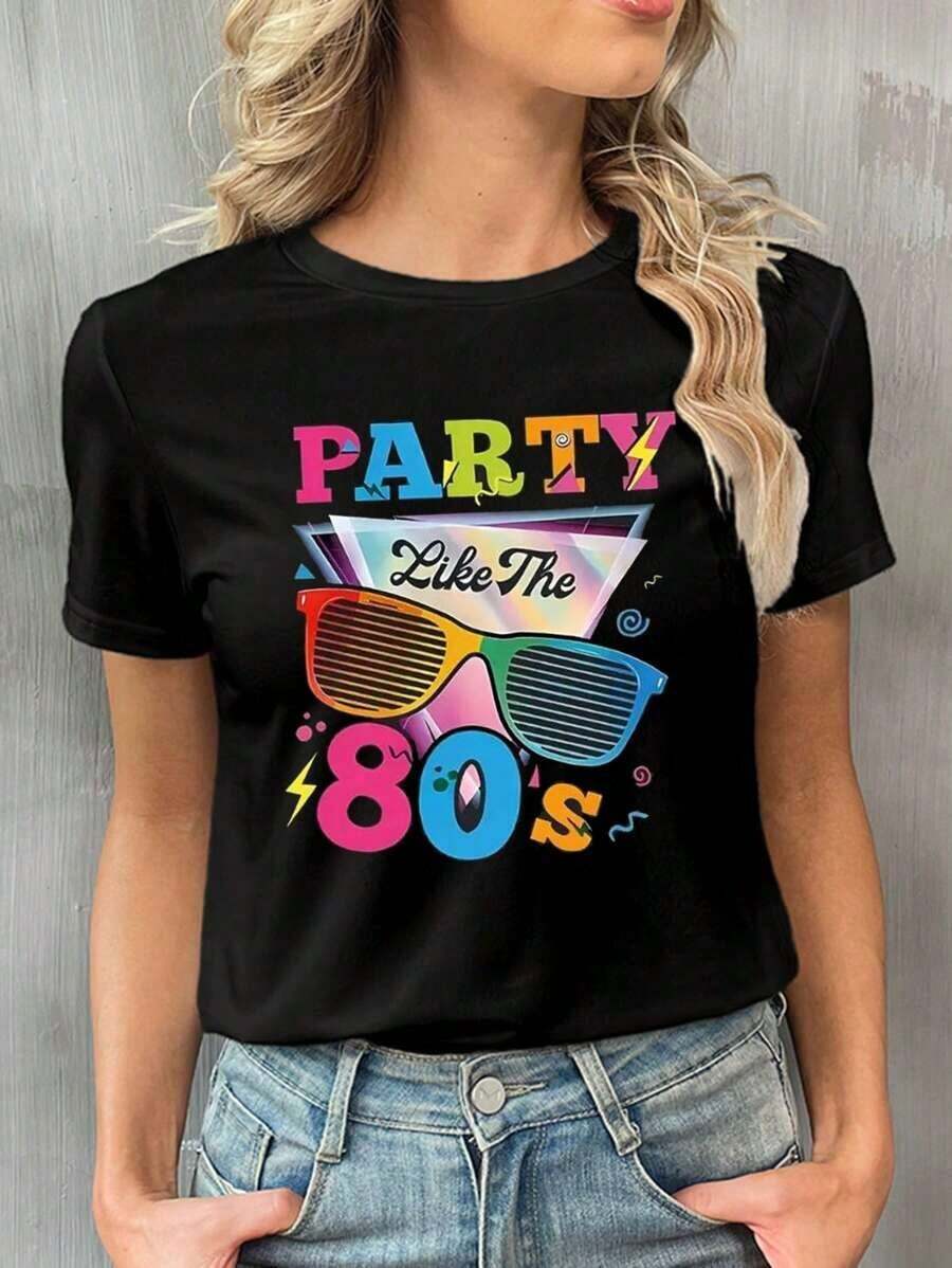 Camiseta de algodón de manga corta con cuello redondo, camiseta informal de verano con cuello redondo y manga corta, camiseta informal con estampado de letras coloridas estilo retro de los 80 de , estilo cómodo y ajustado, tops tipo pullover para mujer, adecuado para todas las estaciones, tops para salir, algodón, vintage, estilo callejero europeo y americano, casual deportivo, estilo unisex, estilo casual urbano, tops bonitos, G - Blanco - Ver 1