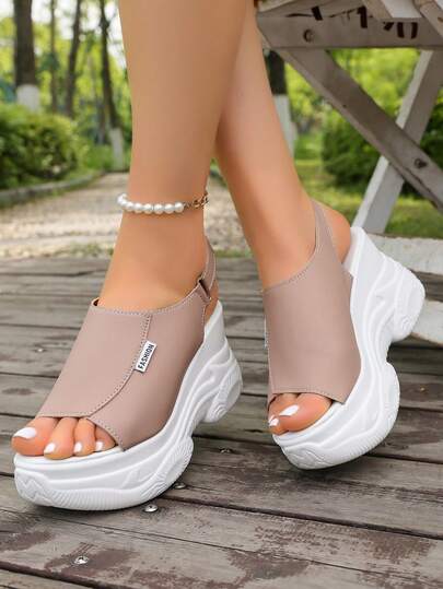 2026 New Thick Platform Wedge Sandals For Women, Open Toe Hook And Loop Strap Fishmouth Casual Sandals, Versatile For Daily, Street, Outdoor Wear