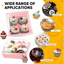 100 Pa Charcuterie Boxes With Clear Lids Valentine Gift 5 Inch Cookie Boxes Disposable Cake Case Paper Square Cookie Containers Dert For Sandwich Slice Cake Hot Cocoa Bombs Stberries(Pink) Variant 3 - 粉色 - 查看 3