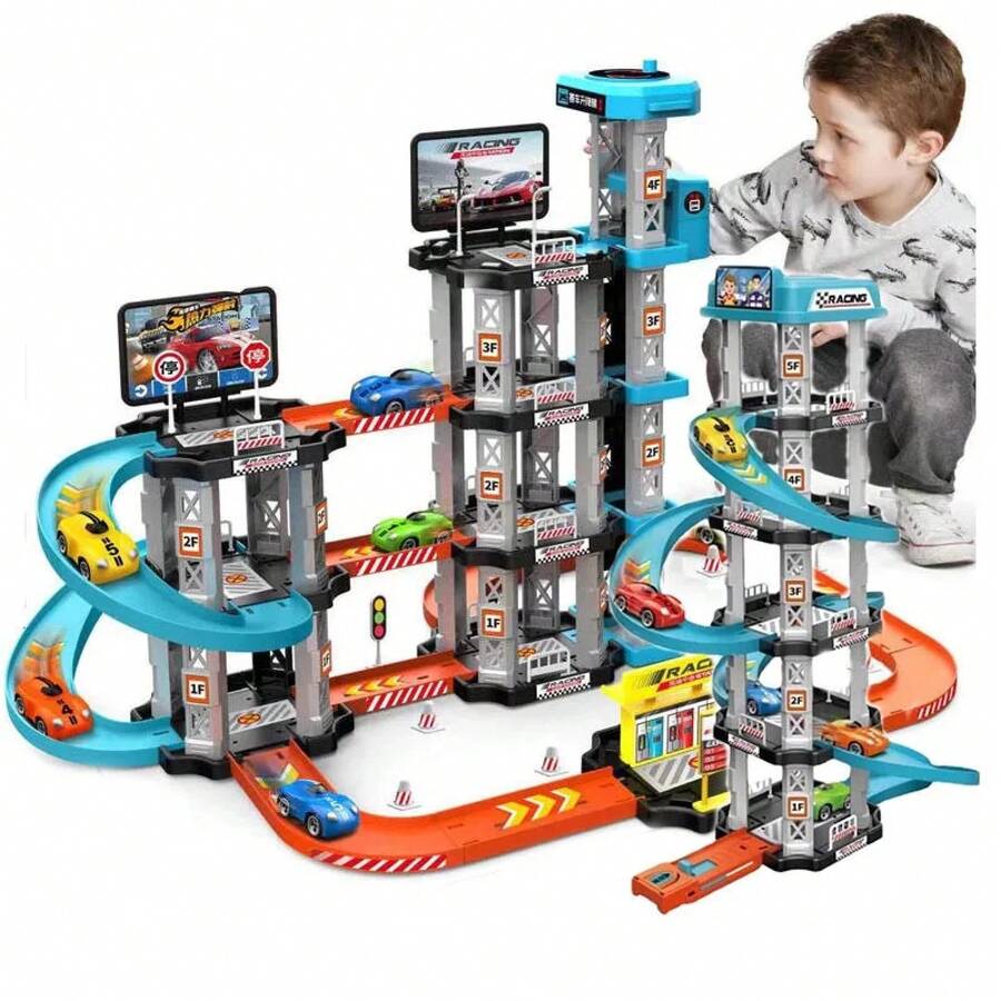Juguete de Pista de Carreras con Rampa, Juego Educativo de Carreras y Deslizamiento, Rompecabezas para Niños de 2, 3, 4 y 5 Años, Regalos de Cumpleaños, Juguetes para Niños - Azul-5302 - Ver 1