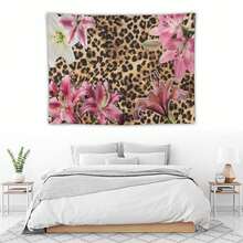 Leopard Background Pink Lily Flower Decorative Art Tapestry, Living Room Bedroom Wall Hanging, Housewarming Gift Home Soft Decoration Tapestry, Ideal Furniture Decoration - 1PC - 查看 5