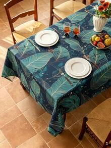 1pc Tropical Banana Leaf Tablecloth, Polyester Fiber Round Net Printed Tablecloth, Olive Green & Gold Waterproof, Oil-Proof, Easy-To-Clean Rectangular Dining Table Cover, Natural Tropical Plant Decor, Available In Multiple Sizes, Oil & Heat Resistant, Protective Cloth For Home & Living Room - Multicolor - View 3