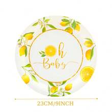 7/9 Inch Lemon Print Disposable Paper Plates, Lemon Disposable Party Plates, Party Decorations, Disposable Party Supplies, Birthday Party, Gift Party, Celebration Disposable Tableware - Multicolor - View 2