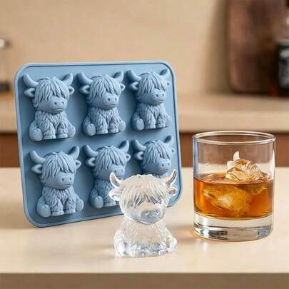 3D Highland Cow Tray, 6 Cute Animal Shaped Silicone Mold, Suitable For Whiskey, Cocktails, Chocolate, Candy And Baking, Reusable Creative Tray, Ideal For Home, Bar, Party, Holiday Gifts, Also Can Be Used As Holiday Decor, Silicone Mold