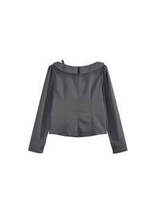 Women's Asymmetrical Double-Breasted Design Shirt - Dark Grey - View 5