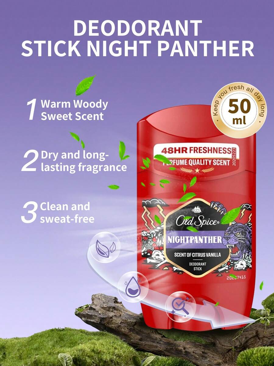 Old Spice Nightpanther 男士除臭膏 1 瓶 50ml 濃郁暖調黑巧克力香草辛香柑橘調 48 小時長效 無鋁 無白痕 腋下固體除臭膏 適合夜晚外出、日常運動、男士護理 - 50ml 夜豹 - 查看 1