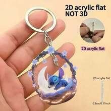 Disney Móc khóa acrylic thiết kế phẳng 2D: Chú Stitch màu xanh đáng yêu đang ngủ trong chiếc giỏ đan hình lưỡi liềm, kết hợp với mặt dây chuyền hình ngôi sao màu tím phát sáng. Lý tưởng làm phụ kiện chìa khóa xe hơi, đồ trang trí ba lô hoặc quà tặng lễ hội - một phụ kiện hoàn hảo cho người hâm mộ *Lilo & Stitch*. - Nhiều màu - Xem 5