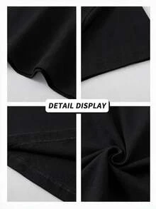 Women's Black T-Shirt With Letter And Number Print, Short-Sleeved Cotton Blend, Round Neck, Casual Top, Valentine's Day Gift, Everyday Wear, Free Shipping - 黑色 - 查看 3