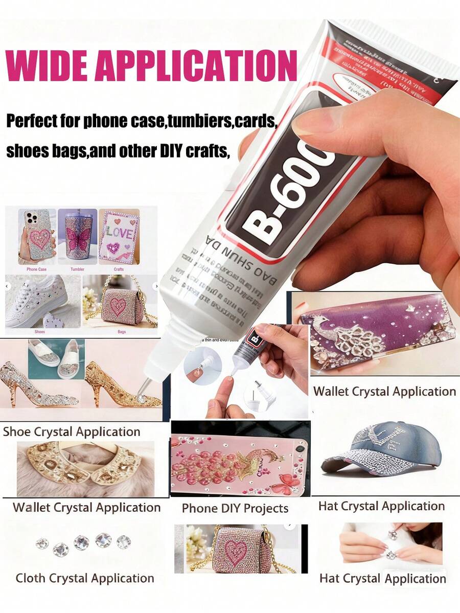 1 pieza Pegamento multiusos B6000 - Para manualidades, cristales, ropa, lentejuelas, tela, joyería DIY, artesanía de resina metálica, modelado, adhesivo transparente flexible