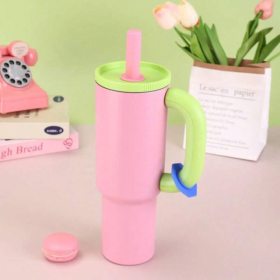 40oz Thermal Mug With Handle, 304 Stainless Steel, Insulated And Straw Included, Elegant Coffee Mug, Ideal For Daily Use, Travel And Office, Reusable And Durable - 粉紅色的 - 查看 1