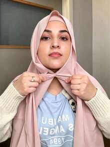 1pc 3-In-1 Instant Chiffon Hijab With Built-In Magnets And Undercap/All-In-One Instant Hijab - No Pins, Slip-Free Fit, Easy Wear In Seconds. Suitable For Daily Abaya Matching, Outdoor Activities, Prayers And Worship - Baby Pink - View 13
