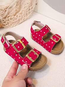 1双夏季新款儿童凉鞋，女童复古搭扣魔术贴软底防滑沙滩鞋 - 紅色 - 查看 3