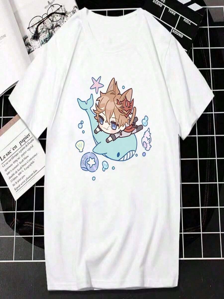 Japanese Anime T-Shirt Women's Harajuku Ullzang T-Shirt Retro Aesthetic Cartoon T-Shirt For Girls 90s Top T-Shirt - 白色的 - 查看 1