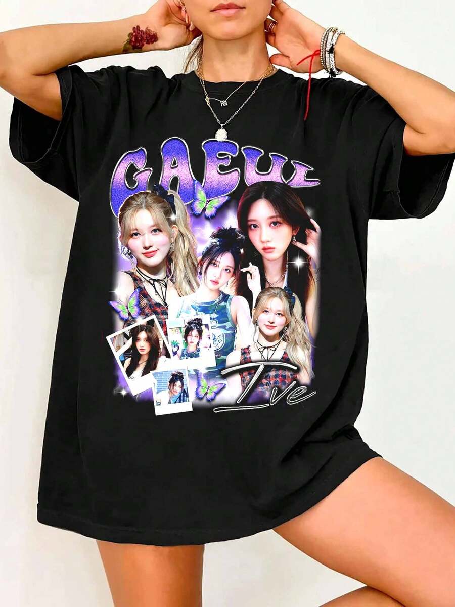 Gaeul Retro T-Shirt, Empathy Album T-Shirt, The 1st World Tour Show What I Have T-Shirt, Liz LeeSeo Gaeul WonyoungS Rei Yujin - Black - View 1