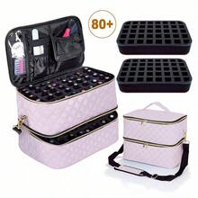 80-Bottle Nail Polish Storage Box With 2 Detachable Bags, Large Capacity Nail Polish Organizer Holder For Nail Lamp, Suitable For Girls And Ladies Daily Travel Nail Care Tools,Pouch,Makeup Pouch,Travel Essential - Pink-077 - View 2
