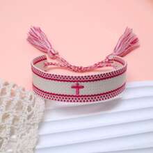 1pc Embroidered Cross Creative Woven Bracelet - Hot Pink - View 6