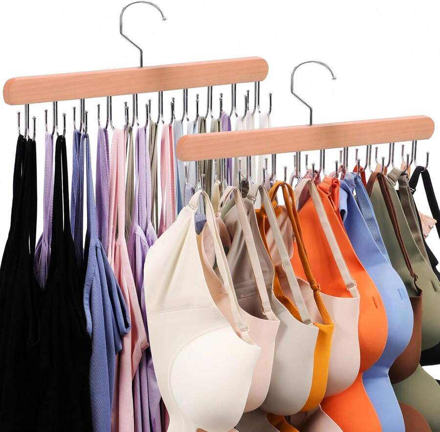 2 Pack Tank Top Hanger, 40 Hooks Large Capacity Bra Hanger, Bra Hangers For Closet Organizer &Amp; Storage, Tank Top Hangers Space Saving, Standard Hangers For Sports Bras, Tank Top (Wood, 2 Pack) - ColorB - View 1