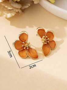 1 Pair Elegant French Retro Versatile Handmade Enamel Gradient Orange Half Flower Stud Earrings, Suitable For Beach, Date, Travel, Best Gift For Girlfriend - Orange - View 6