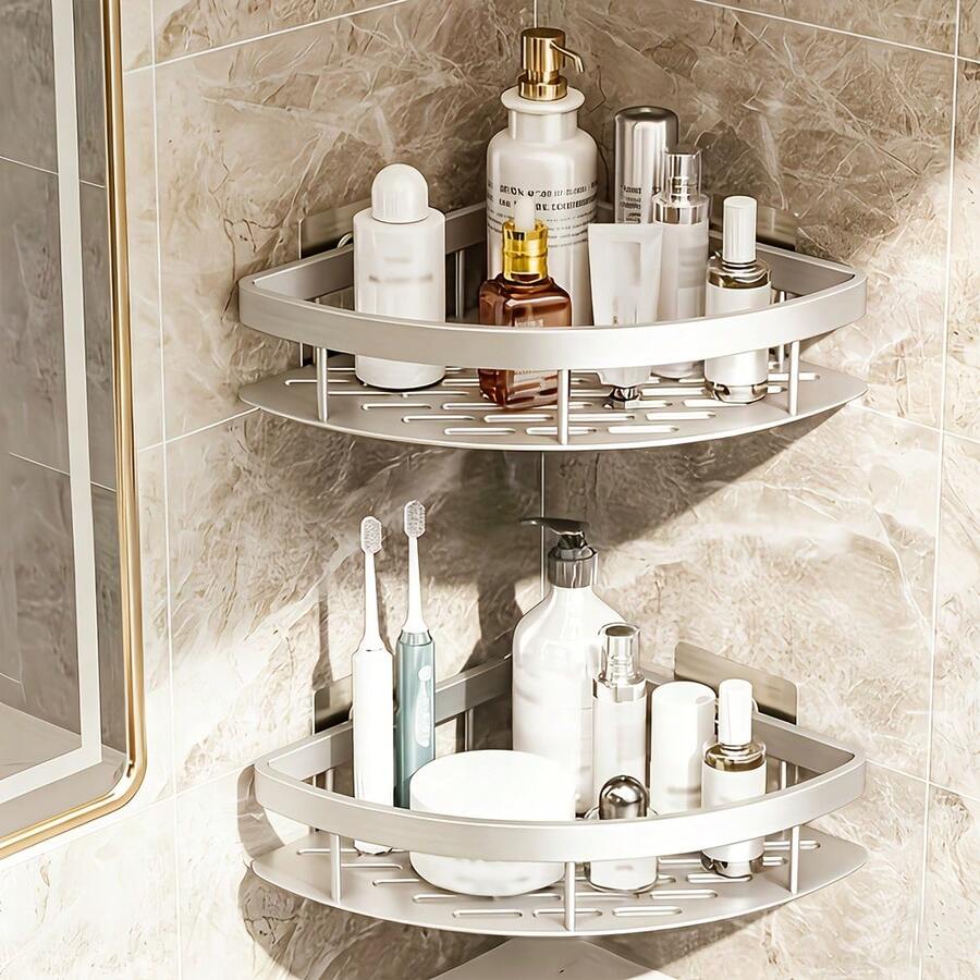 Étagère de salle de bain sans perçage, étagère d'angle de douche anti-rouille et imperméable, meuble de salle de bain mural robuste - sans perçage requis, installation facile, sans accumulation d'eau, grande capacité de stockage, convient pour la salle de bain, la cuisine, le dortoir et l'appartement, étagère de rangement pour salle de bain, accessoires de décoration de salle de bain minimaliste moderne, étagère de rangement de salle de bain à plusieurs niveaux et grande capacité, accessoires de salle de bain durables