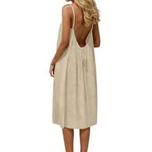 Vestido Casual sin Espalda para Mujer, Vestido de Verano sin Mangas para Playa, Vestido Holgado con Tirantes Finos y Lazo en la Espalda - Albaricoque - Ver 5