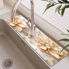 1pc Flower Theme Pattern Sink Drain Pad, Quick-Drying Diatomite Bathroom Faucet Pad, Trimmable Holiday Decorations, Household Kitchen Drain Pad, Washbasin Protection Pad, Suitable For All Kinds Of Faucets In Bathroom And Kitchen. - Multicolor - View 3