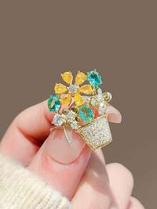 1pc Premium Anti-Glare Floral Brooch, Unique High-End Exquisite Fashion Pin, Suitable For Pairing With Women's Summer Clothing, Perfect Accessory Gift - Multicolor - View 4