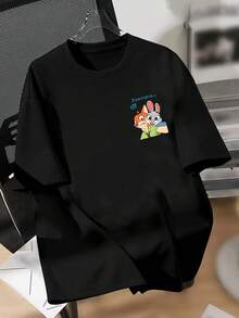 T-shirt Disney Zootopia Nick et Judy avec impression recto verso. Ce t-shirt d'été à manches courtes pour homme, en pur coton de haute qualité, est confortable, respirant et polyvalent. Adapté aux hommes et aux femmes, il est parfait pour les voyages à Disneyland, les sorties en couple, le quotidien, un look streetwear et les vacances. Le cadeau idéal pour les fans de Disney. Lavable en machine. - Noir - Voir 2