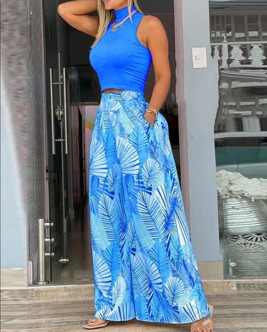 Conjunto de Dos Piezas con Estampado de Moda Verano 2026, Top sin Mangas Informal para Mujer, Pantalones Anchos, Conjunto de Dos Piezas para Mujer - 2 - Ver 1