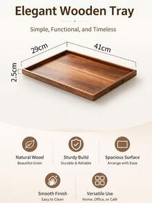 DearDali 1pc 16-Inch Rosewood Tray, Japanese Walnut-Color Square Tea Tray With Handle, Waterproof And Scratch-Resistant Dining Tray, Minimalist Ins Style, Rectangular Tray With Edging And Anti-Slip Design, Supportive Storage For Home Tea Break/Afternoon Tea Serving/Desktop Organization - View 6