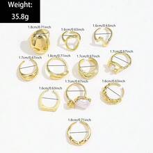 10件套欧美风夸张创意发光水滴巴洛克珍珠不对称几何戒指套装，可调节，适合女性日常及派对佩戴 - 彩色 - 查看 6