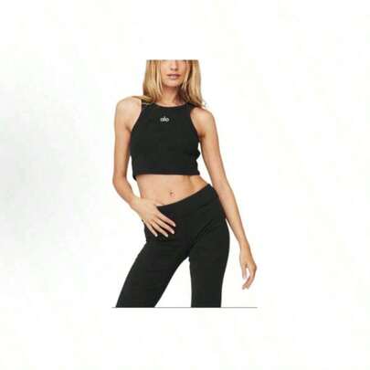  Alo Yoga Aspire Aspire JISOO Series Brand Logo Solid Color Slim Fit Comfortable Breathable Yoga Vest Short Sleeve Top Women's