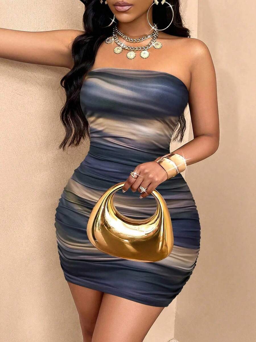Vestido ajustado de fiesta para mujer, vestido tubo con estampado floral aleatorio. - múltiple - Ver 1