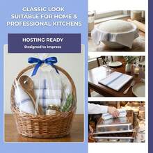 LIVINATI Bulk Kitchen Towels Cotton For Chefs In Commercial Restaurants - 15"X25" - 6 Pack - White Linen Tea Dish Towels - Lint Free Soft Absorbent Center Blue Striped Herringbone Weave Towles - Màu A - Xem 7