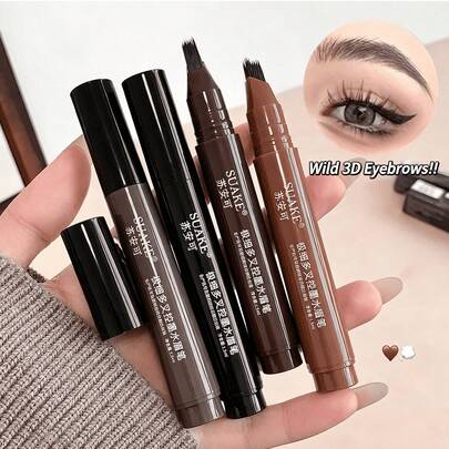 1 bút kẻ lông mày bền, chống thấm nước, có 4 màu, tạo hình lông mày tự nhiên như sợi tóc. Bút kẻ lông mày 4 đầu phù hợp cho người mới bắt đầu và chuyên nghiệp, không dễ lem hay phai màu, cho phép tạo hình lông mày tự nhiên như sợi tóc. Bút kẻ lông mày dạng lỏng nhiều đầu có chân lông rõ nét, chống thấm nước, chống mồ hôi, lâu trôi và không phai màu. Phù hợp cho người mới bắt đầu tạo kiểu trang điểm lông mày tự nhiên, có thể chồng lớp và tô màu.