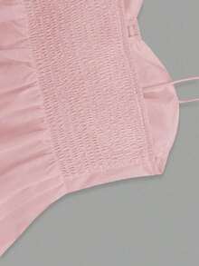 1 pieza Blusa casual sin mangas con volantes en el bajo, Elegante top tubo minimalista francés de color blanco puro, Camiseta sin mangas ajustada para vacaciones y viajes, Ligera camiseta con lazo delantero, Ropa exterior sexy tipo babydoll que acentúa las curvas, Primavera/Verano/Otoño - Rosa 22 - Ver 6