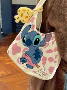 Disney 史迪奇创意斜挎包，大容量动漫包，星际宝贝图案，迪士尼单肩包，笔记本电脑包，笔记本电脑包，学生手提包，文具收纳包，女孩背包，帆布包 - 方形 - 查看 11