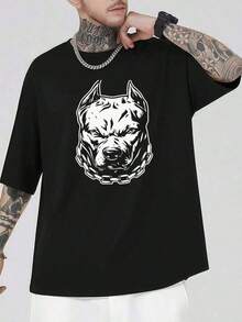 Camiseta Gráfica Pitbull Hardcore, Impresión a Doble Cara, Casual, Cuello Redondo, 220 g/m², 100% Algodón (1 pieza) - Camiseta Unisex de Manga Corta - Negro - Ver 2