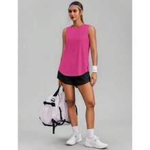 PINSPARK Workout Tops For Women Sleeveless Athletic Tank Tops UPF 50+ Running Tanks With Side Slits Loose Fit Gym Yoga Shirt - Hot Pink - View 3