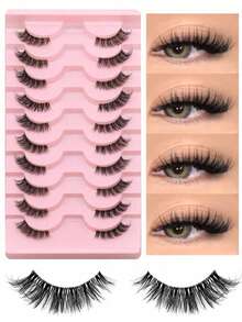 10 Pairs Short 3D Faux Mink Lashes With Transparent Band, Cat Eye Style, Natural Look Eyelashes - View 1