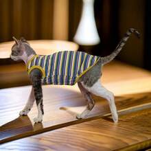 Pet Cat Multi-Color Minimalist Striped Elastic Breathable Thin Vest Comfortable Base Layer Undershirt For Hairless Cats Sphynx Devon Rex - Blue - View 9