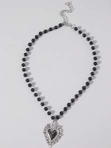 Dây chuyền hạt cườm hình trái tim màu đen phong cách Gothic cổ điển, mặt dây chuyền quyến rũ phong cách Punk Rock Y2K dành cho nữ. - màu đen - Xem 3